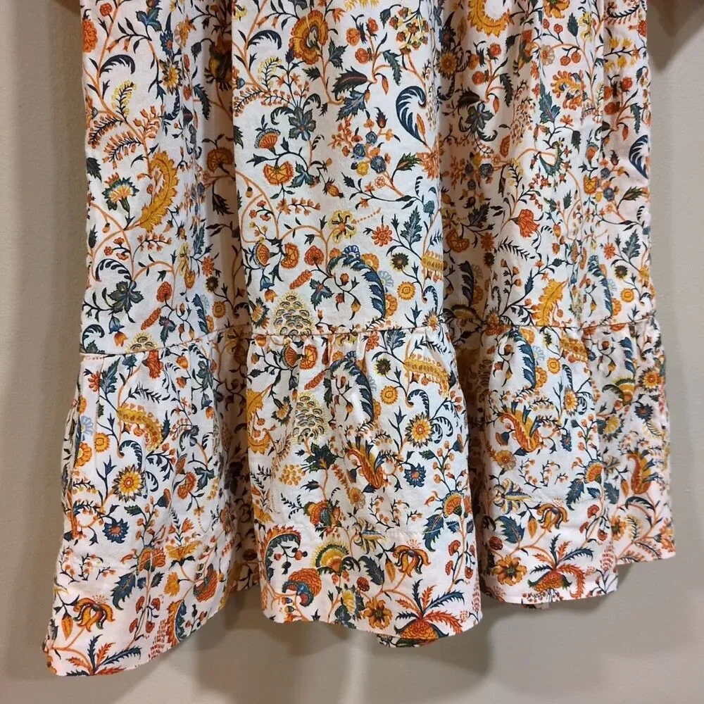 Old Navy Floral Puff‎ Sleeve Tiered Dress Girls M 8 Yellow Boho Cottage Peasant